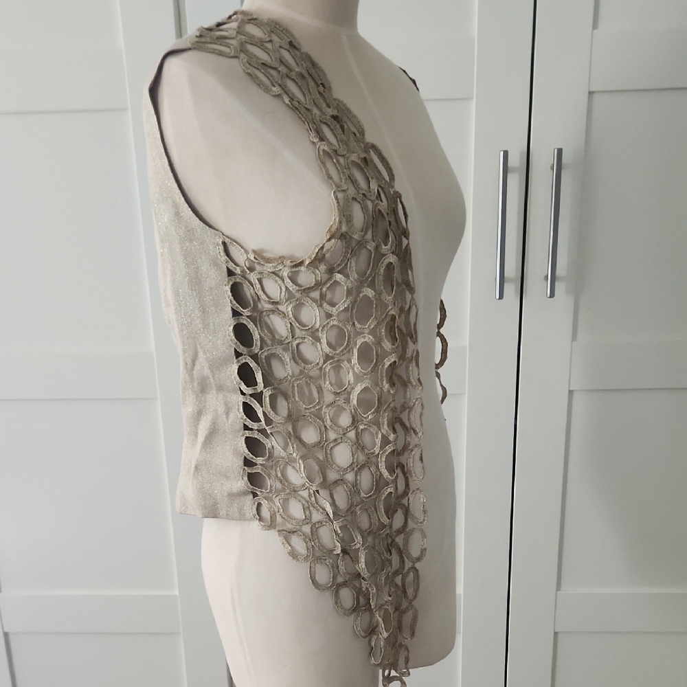 Vintage Moses Collection Metallic Linen Circle Vest S Art to Wear Whimsigoth Y2K - Picture 5 of 10